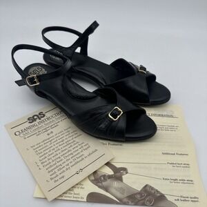 SAS Strippy Low Wedge Black Sandals Women's 9 N Tripad Leather Comfort Strappy